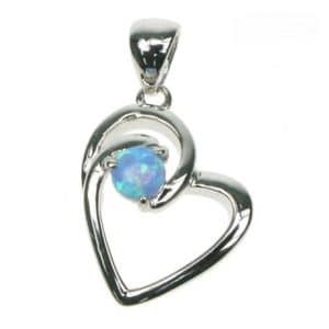 Himmelblå Opal Hjerte - Sølv smykke halskæde vedhæng med blå opal sten, 925 Sterling sølv & rhodium belægning