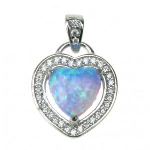 Hjerte - Sølv smykke halskæde vedhæng med blå opal sten, 925 Sterling sølv, zirkonia & rhodium belægning