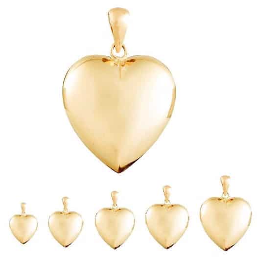 Hjerte vedhæng i 8-14 kt guld - 5 størrelser
