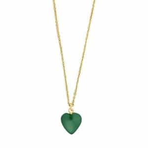 Nordahl Jewellery - YOU52 halskæde i forgyldt sølv m. grønt hjerte
