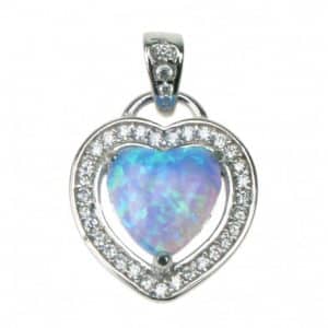Hjerte - Sølv smykke halskæde vedhæng med blå opal sten, 925 Sterling sølv, zirkonia & rhodium belægning