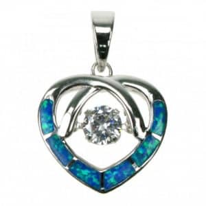 Opal hjerte - Sølv smykke halskæde vedhæng med blå opal sten, 925 Sterling sølv & rhodium belægning