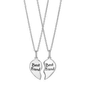 Noa Kids - Knæk-hjerte vedhæng i sølv med tekst og 2 halskæder