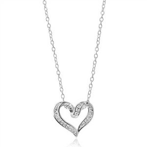 Collier i Sølv med Hjerte og Zirkonia - 45 cm